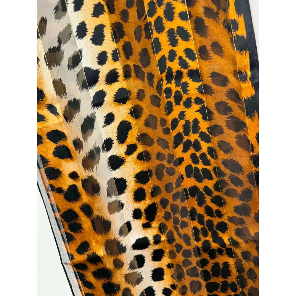 Vtg Jones New York Leopard Scarf Gold Metallic Stripe Animal Brown Black 52x10